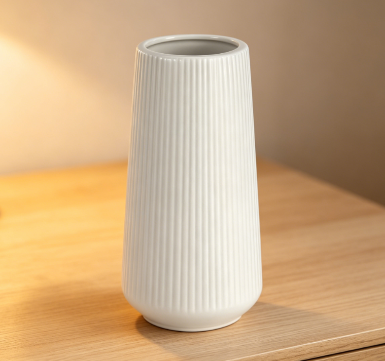 White Ceramic Small Vase – Cute and Petite Reed Vase – Farmhouse Style – Suitable for living rooms, dining tables, bedrooms, and kitchen shelves